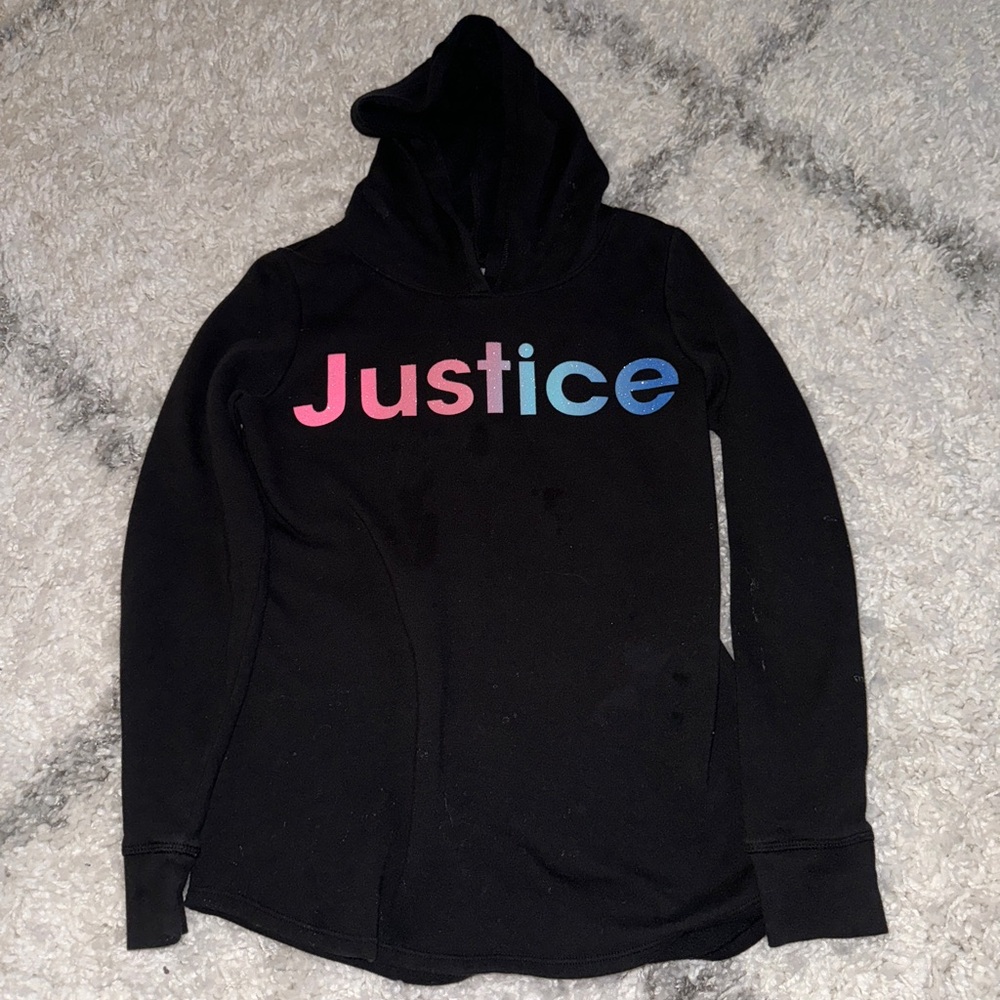 Justice Black Hoodie with Vibrant Logo